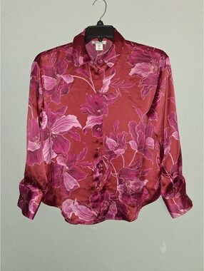 Deane Deep Rose Floral Satin Button-Down Shirt